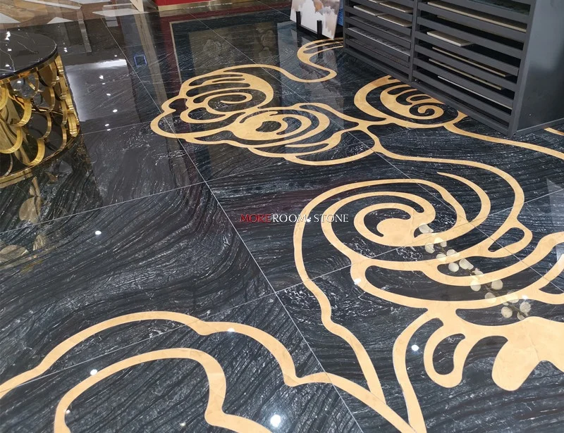 Foshan MOREROOM STONE Grade AAA Black Wooden Marble Stone Look Glazed Porcelain Bathroom Floor and Wall Tiles