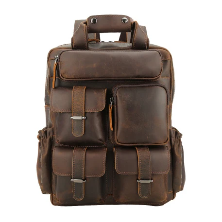 Best-selling Leisure Men Brown Leather Bags Travel Backpack Custom men bags