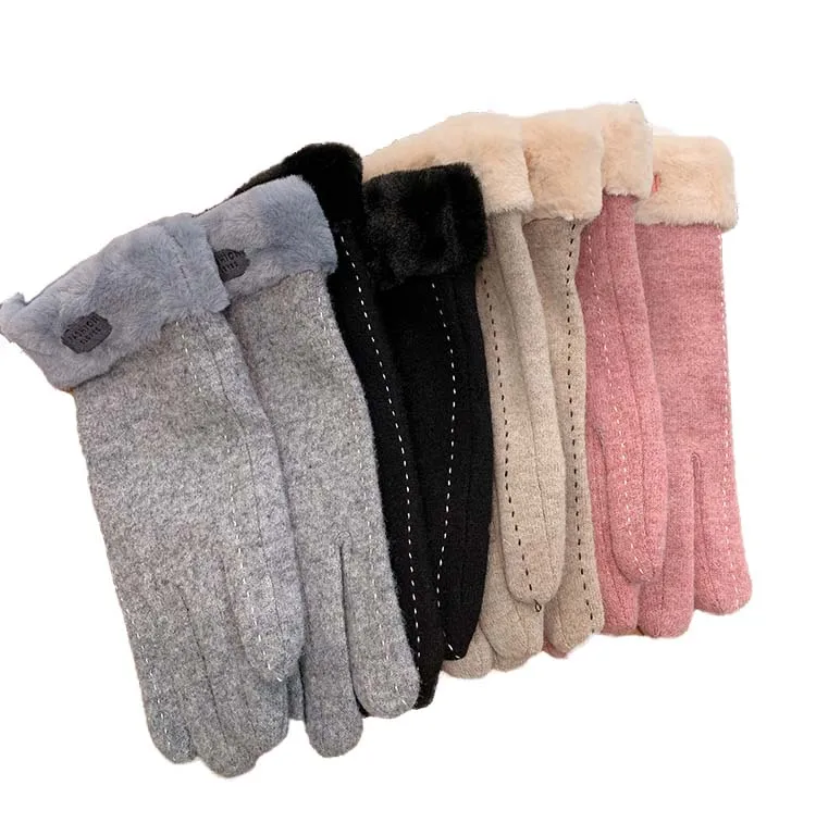 Женские защитные перчатки, шерстяные тканевые зимние перчатки с закрытыми пальцами, женские плотные перчатки для сенсорного экрана