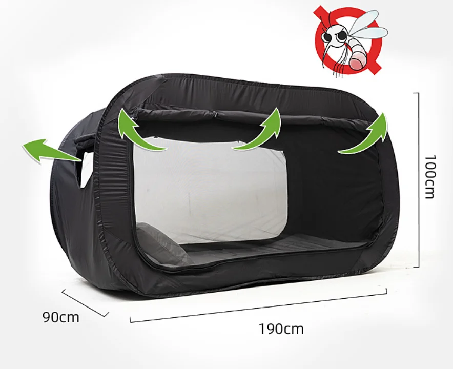 Black Breathable Pongee Bed Canopy Pop Up Privacy Bed Tent for Adult