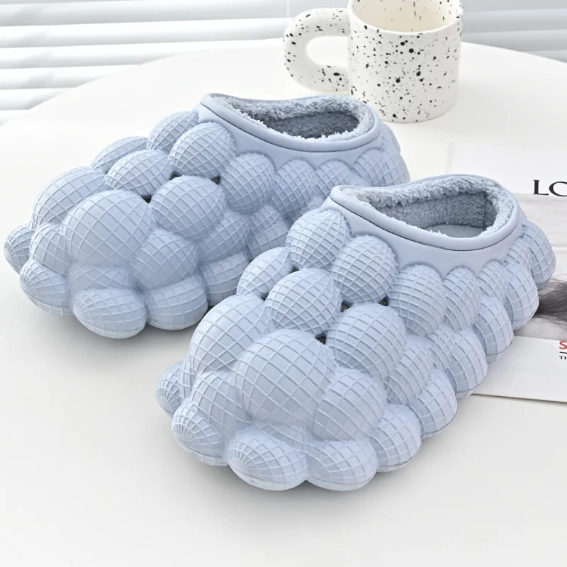 2022 Winter Warm House Indoor Plush Eva Cotton Furry Bubble Slipper Shoes Women Foam Bubble Slides With Fur