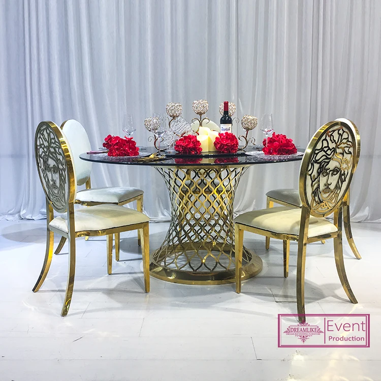 Classical and luxury gold stainless steel women face painting back wedding banquet chairs