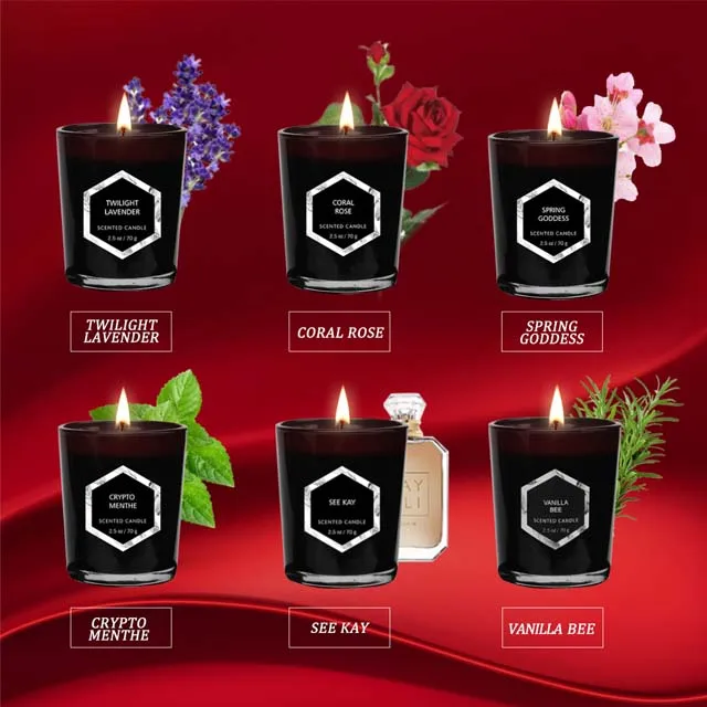 6 шт. в упаковке из черного стекла, красные, Пламенные со стразами Роскошные Ароматические соевый воск свечи подарочный набор для женщин на день рождения или на День святого Валентина