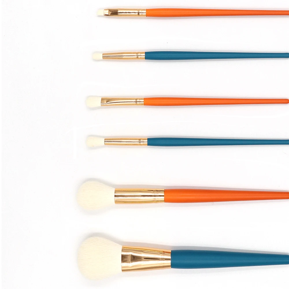 Luxury Premium Blue Orange Color Nose Eye Shadow Makeup Blending Brushes Tapered Cosmetic Brush Set