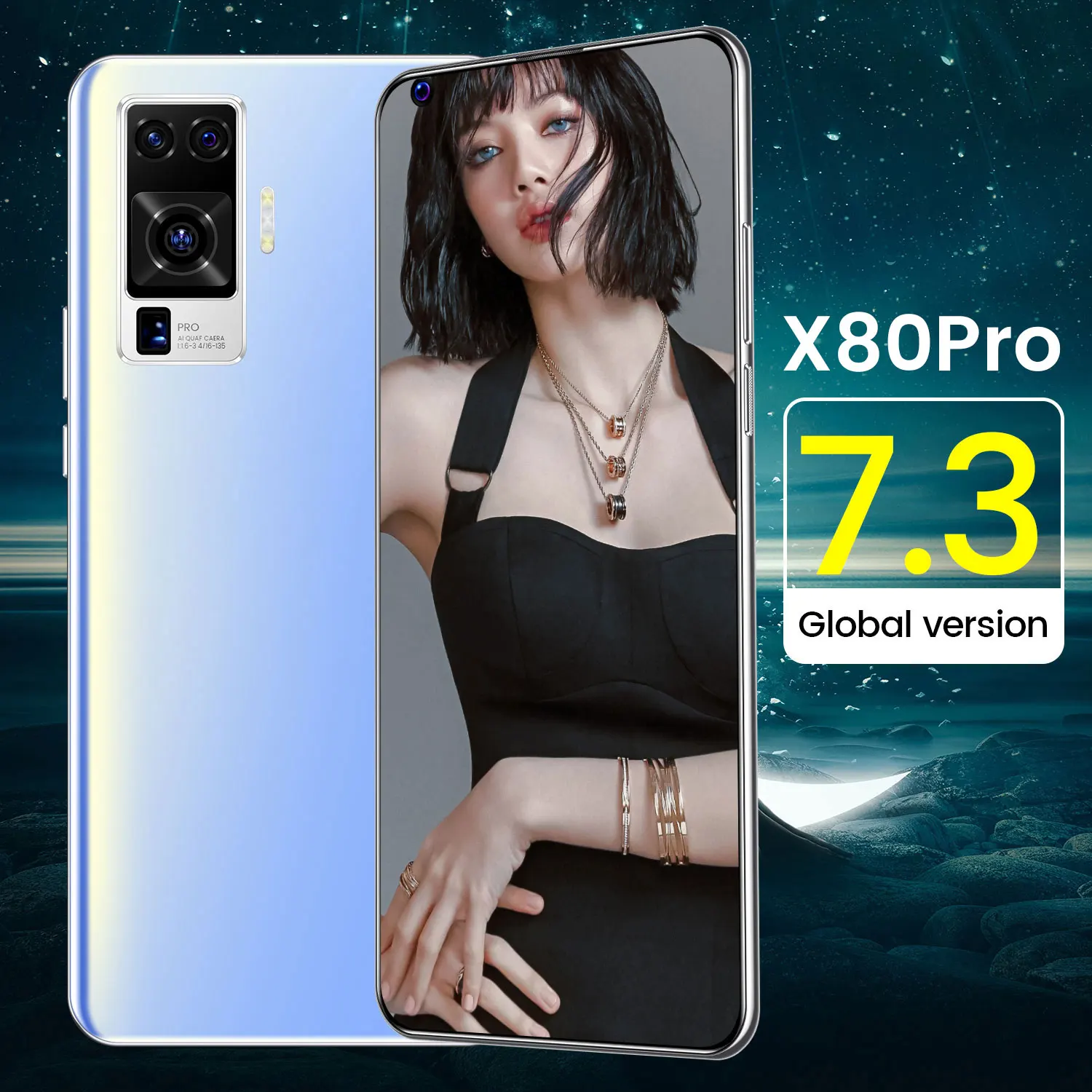 Phone X80Pro 7.3 inch Android Smartphones 16GB+512GB 10 Core 5G  Mobile Phones