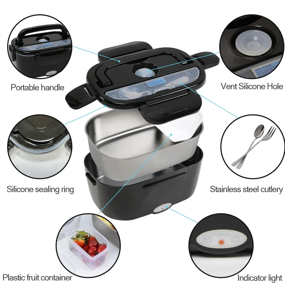 60W Fast heat Electric heating box Food Heater Warmer 3 in 1 Portable Heated electric Lunch Box with sealing ring