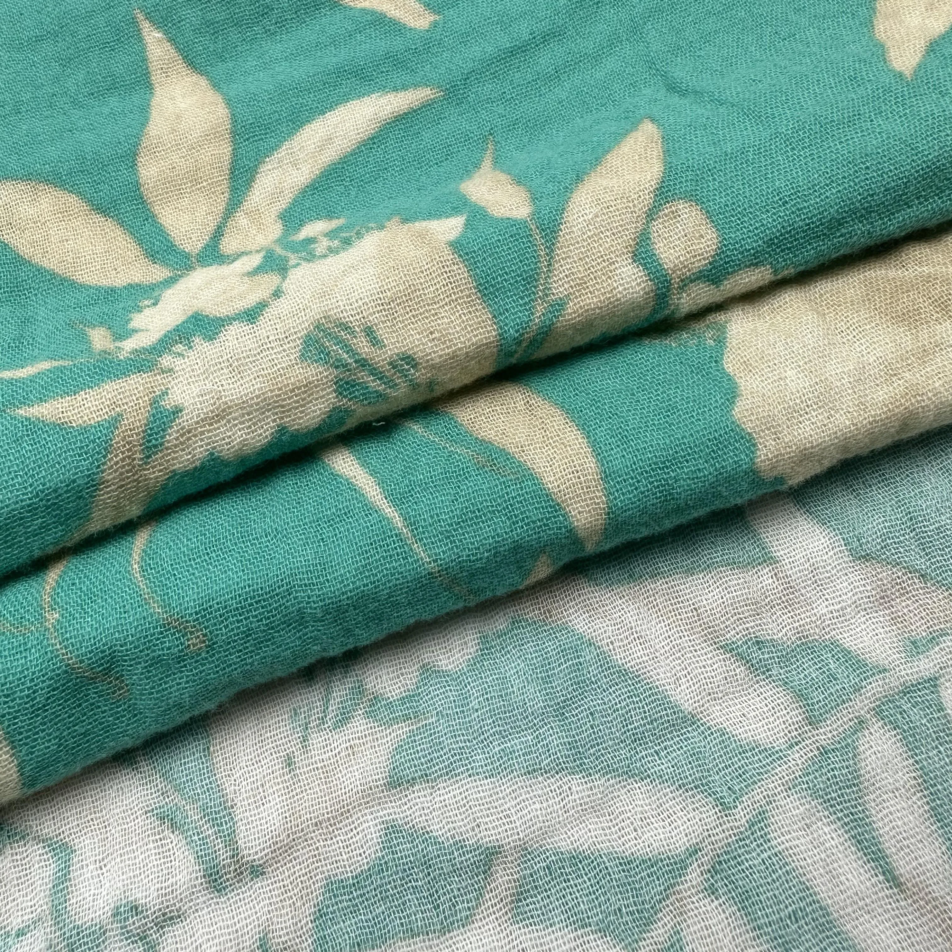 Factory breathable 100% organic cotton double crepe digital printed pattern fabric for women dress