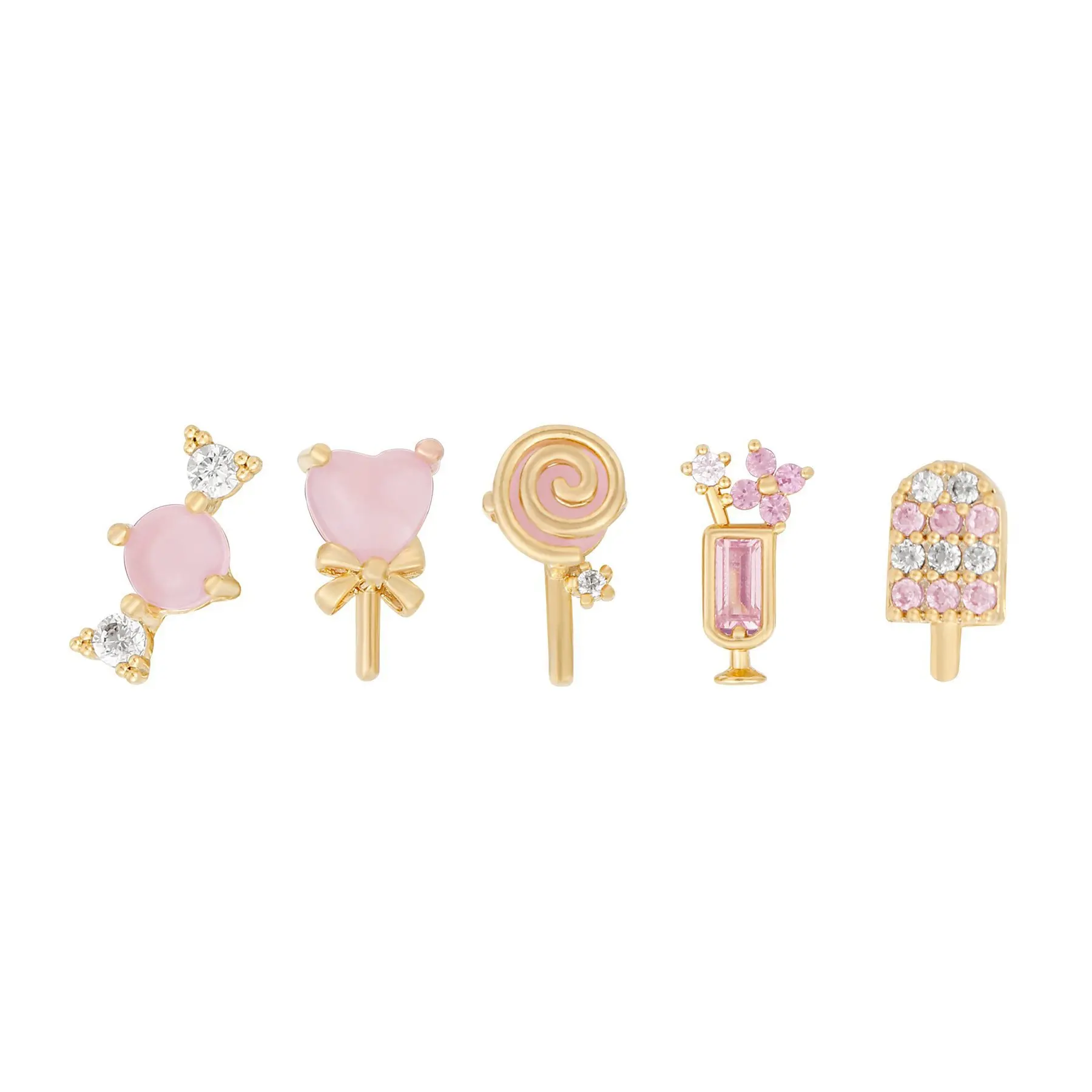 Creative Design Gold Plated Cubic Zirconia Earrings Wholesale 925 Silver Pin Cute Ice Cream Food Stud Earings