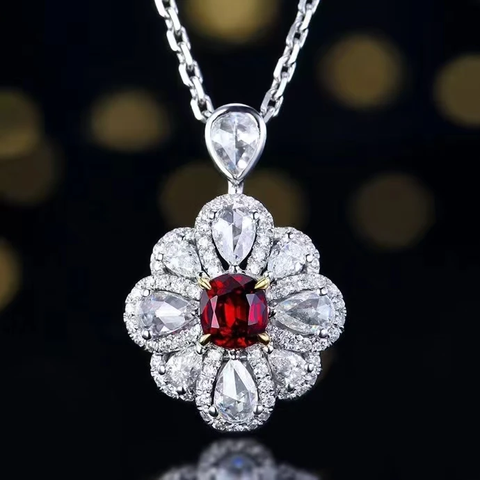 MEDBOO Fine Jewelry Custom Solid 18k White Gold 0.48 Carats Jewellery Natural Myanmar Gemstone Unheated Ruby Ring/Pendant