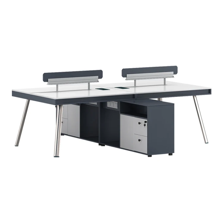 Classic Computer Work Desk Workstation With File Cabinet Four Person Working Workspace