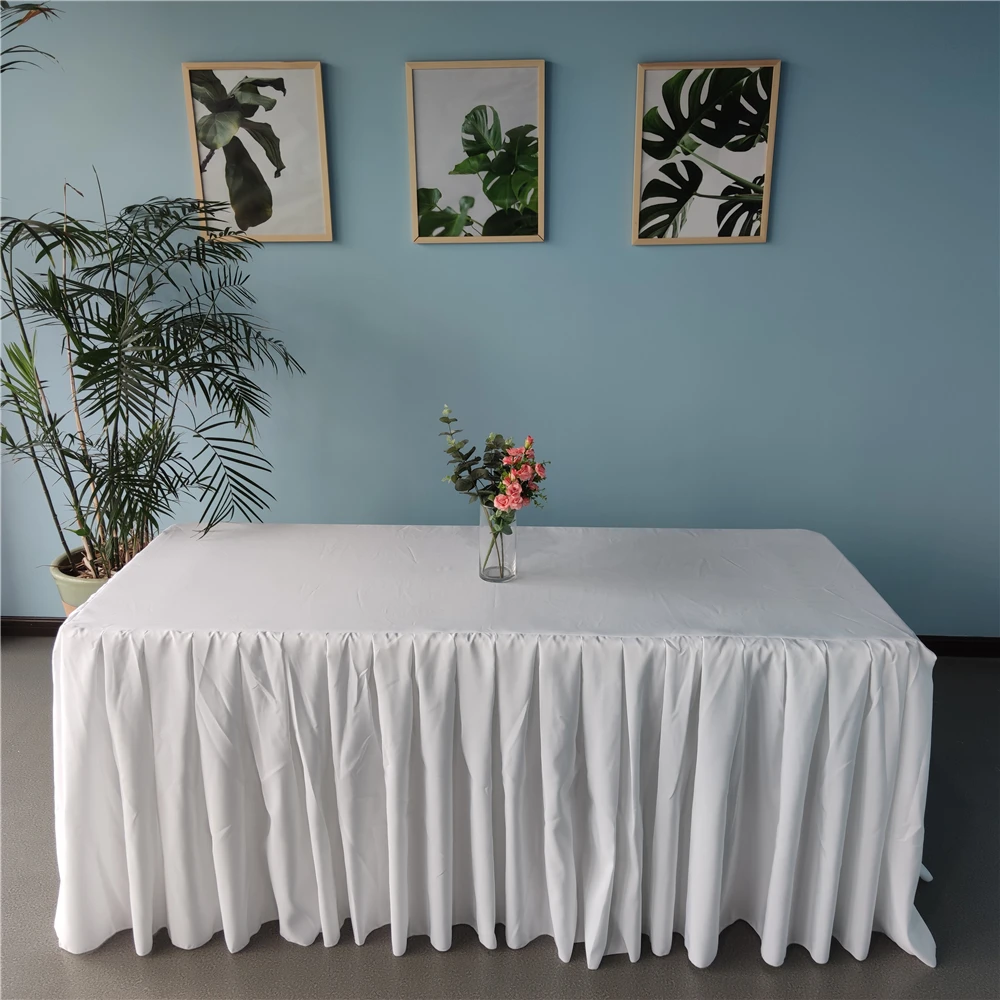wholesale 6ft rectangular ruffled wedding banquet table skirt factory