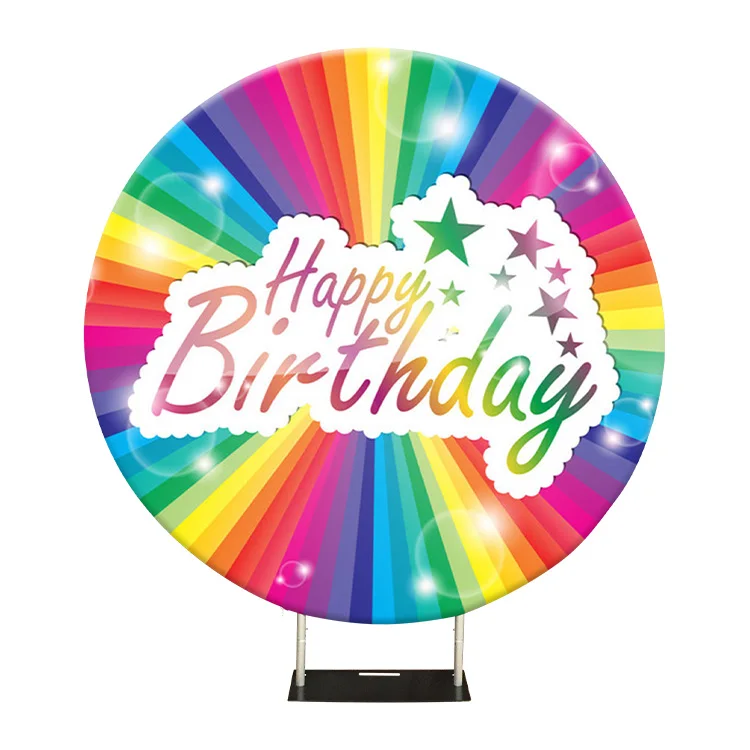 Hot Sale Happy Birthday  Aluminium Backdrop Stand Double Sided 6.5ft Pillowcase Tension Fabric For Round Backdrops