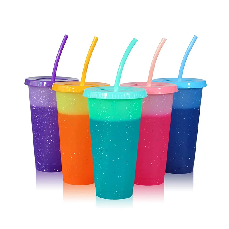 Mazoho Summer 32oz Cold water cup Plastic cold color changing plastic cup with lids and Straws