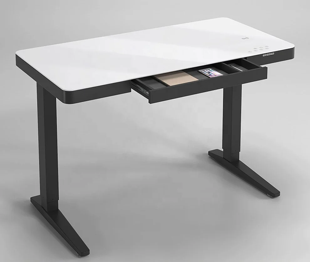 Modern Black Tempered Glass Computer Workstation Gaming Computer Desk Sit Stand Electric Desk