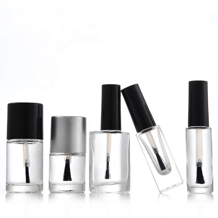 Hot Sale Small Round Glass Nail Bottles 15ml Empty Nail Polish Bottles with Brush and Black Gold Wooden Cap