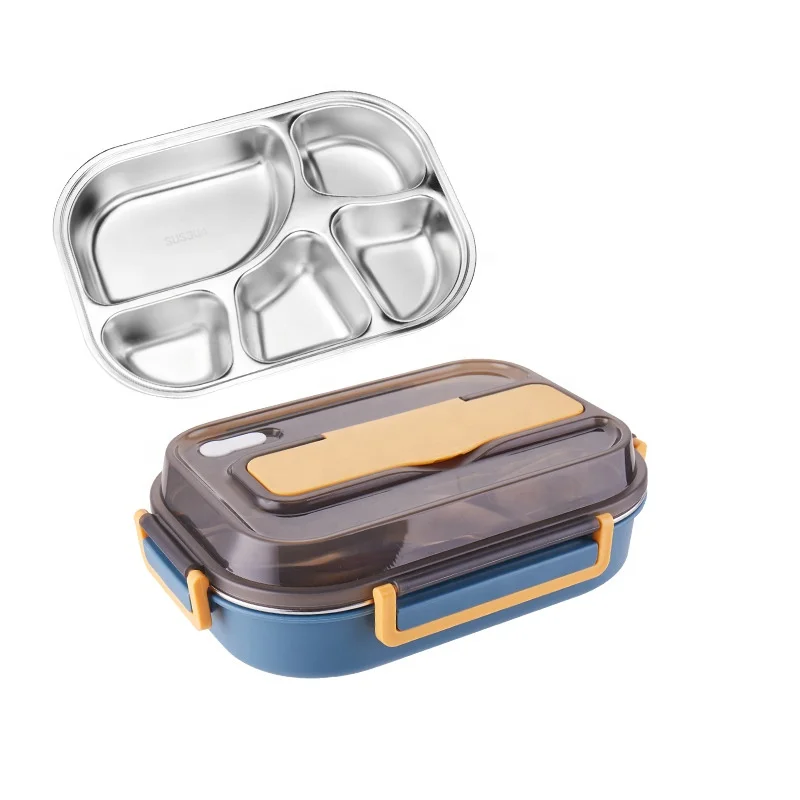kids lunch bento box Blue-yellow stainless steel factory wholesale food storage boxes tableware kitchenware accessories