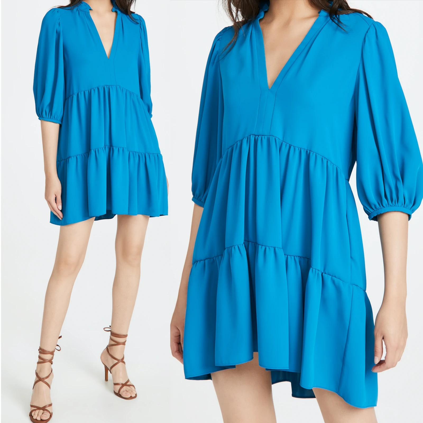 Women Clothes High Quality Casual Fashion Newest Designs 3/4 sleeves Ruffled Pullover Neckline Dresses Women