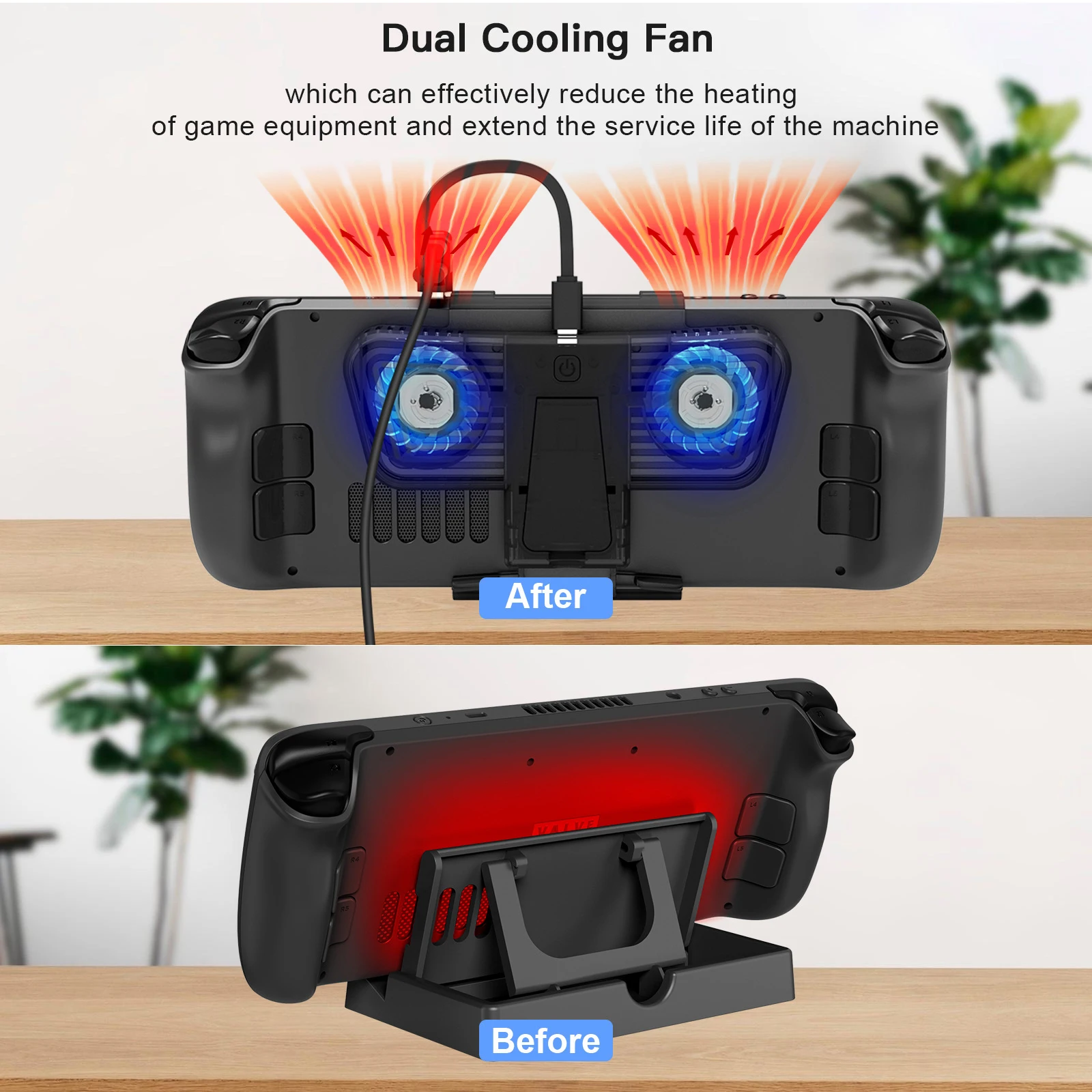 Cooling Fan with Bracket Holder Dual Type C Port Adapter for Steam Deck for Nintendo Switch OLED Game Console