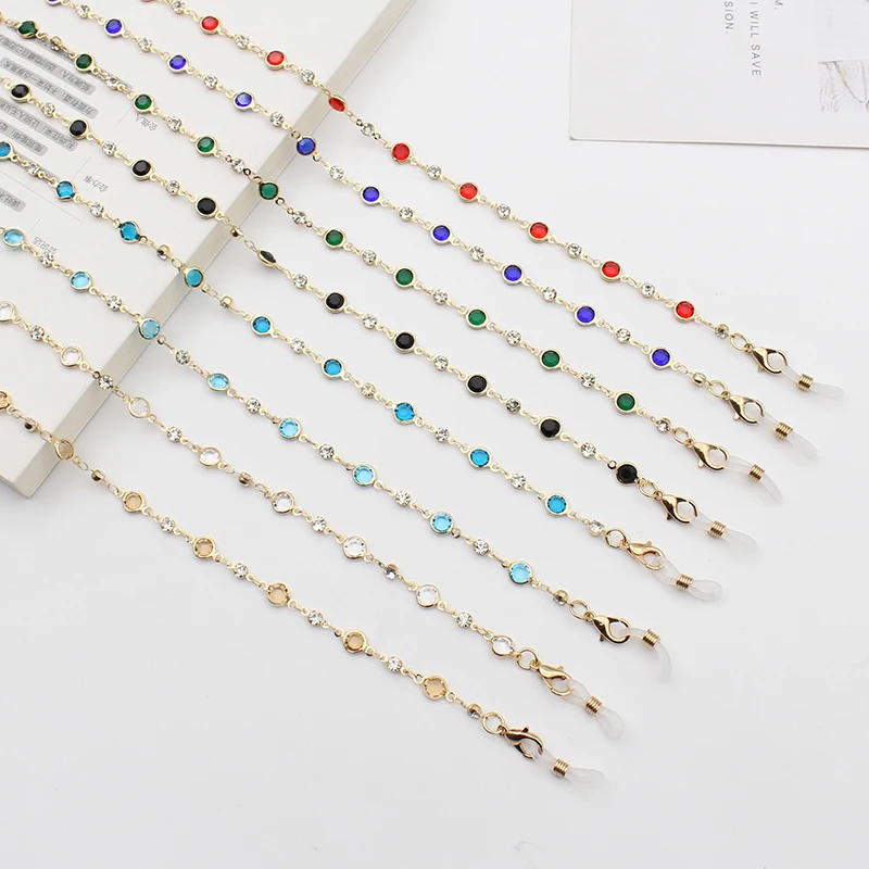 Cross Border Coloful Rhinestones Glasses Chain Matel Face Masking Chian Headphone Chain Anti-lost glasses rope