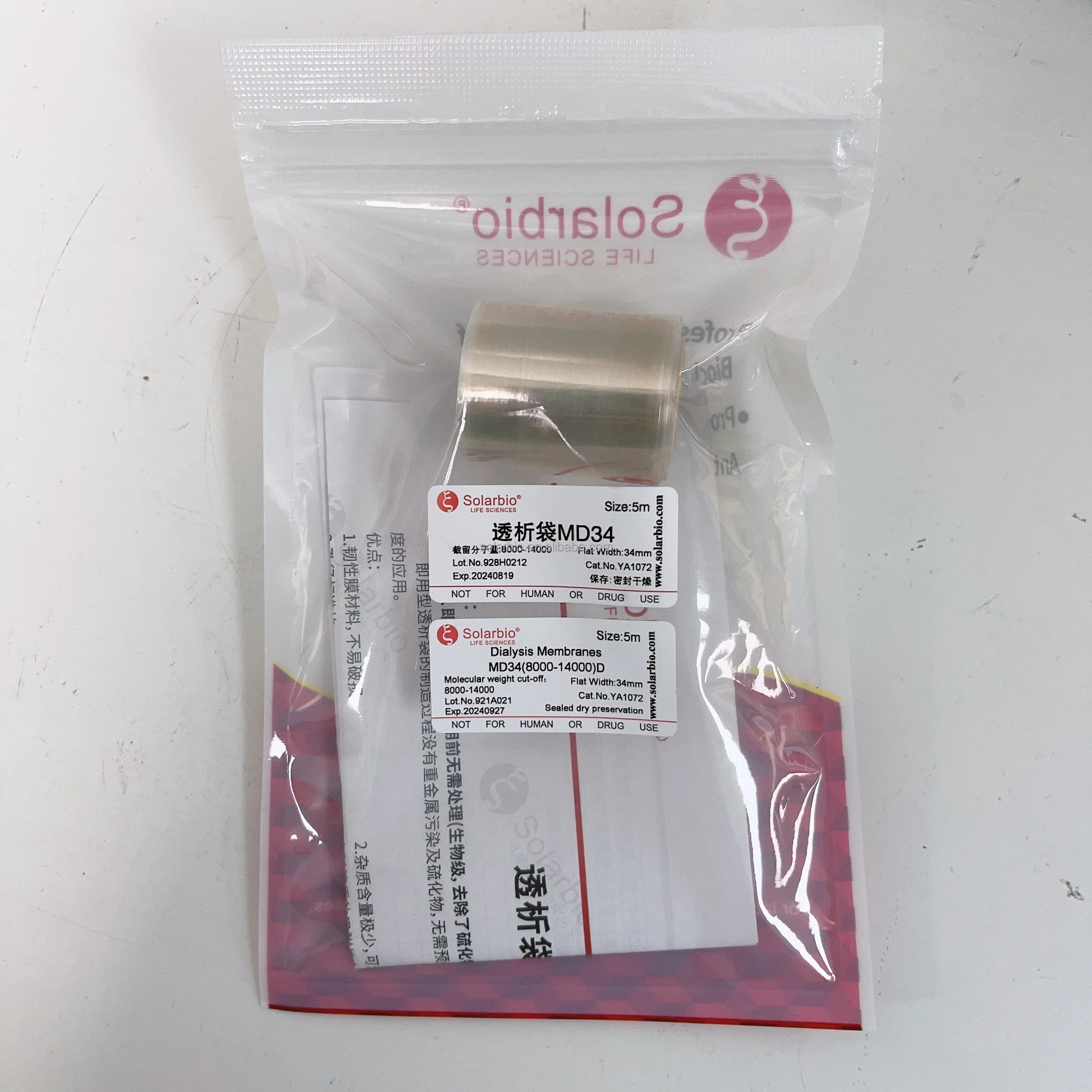 Standard Dry Type MD:34mm MwCO:8000-14000D Dialysis Tubing Cellulose Membranes Bags Sacks, Free Dialysis Tubing Closures