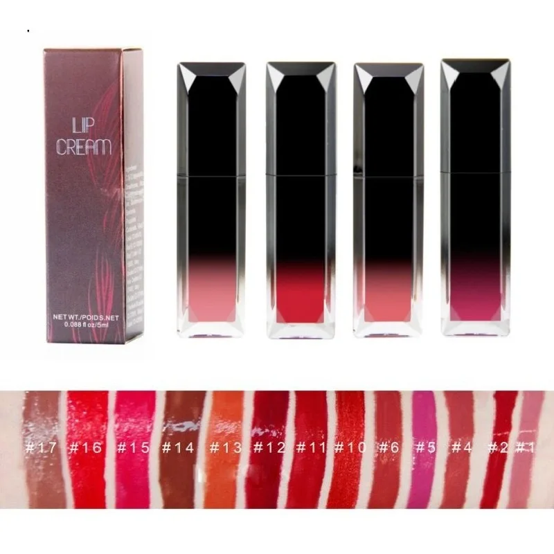 17 Colors Moist Pigmented Lip Gloss Vegan Waterproof Long Lasting Liquid Lipstick Private Label