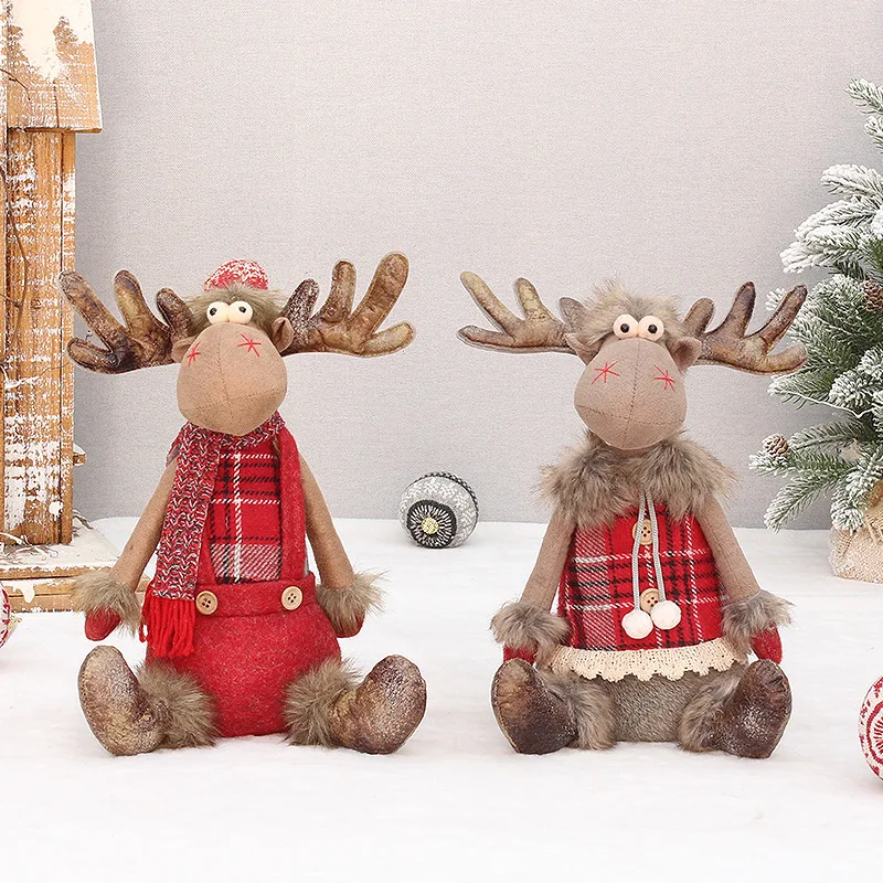Xmas Party Decoration Retractable Reindeer Dolls Elk Plush Toys Christmas Decoration for Tree Home Ornaments Christmas Doll Gift