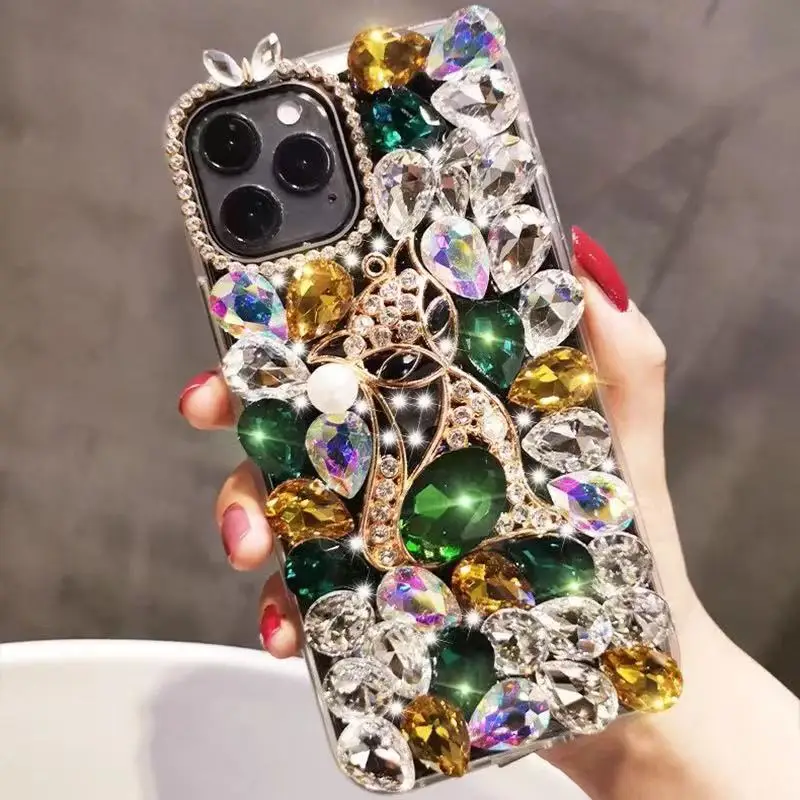Fashion Cute Cartoon Animal Rose A10S Diamond Phone Case For Samsung S21 Ultra Note S20 A21S Glitter Jewelry Back Cover