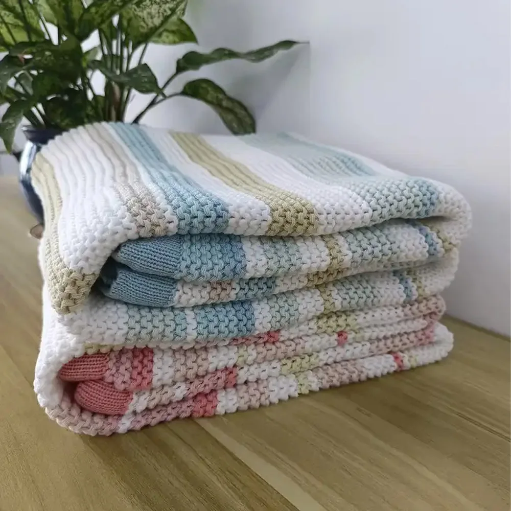 Knitted Cotton Blanket Throw Blanket Baby Fleece 100 Cotton Blanket Wool All-season for Baby 30 X 40 Inch 140 X 200 NBVEGO-034