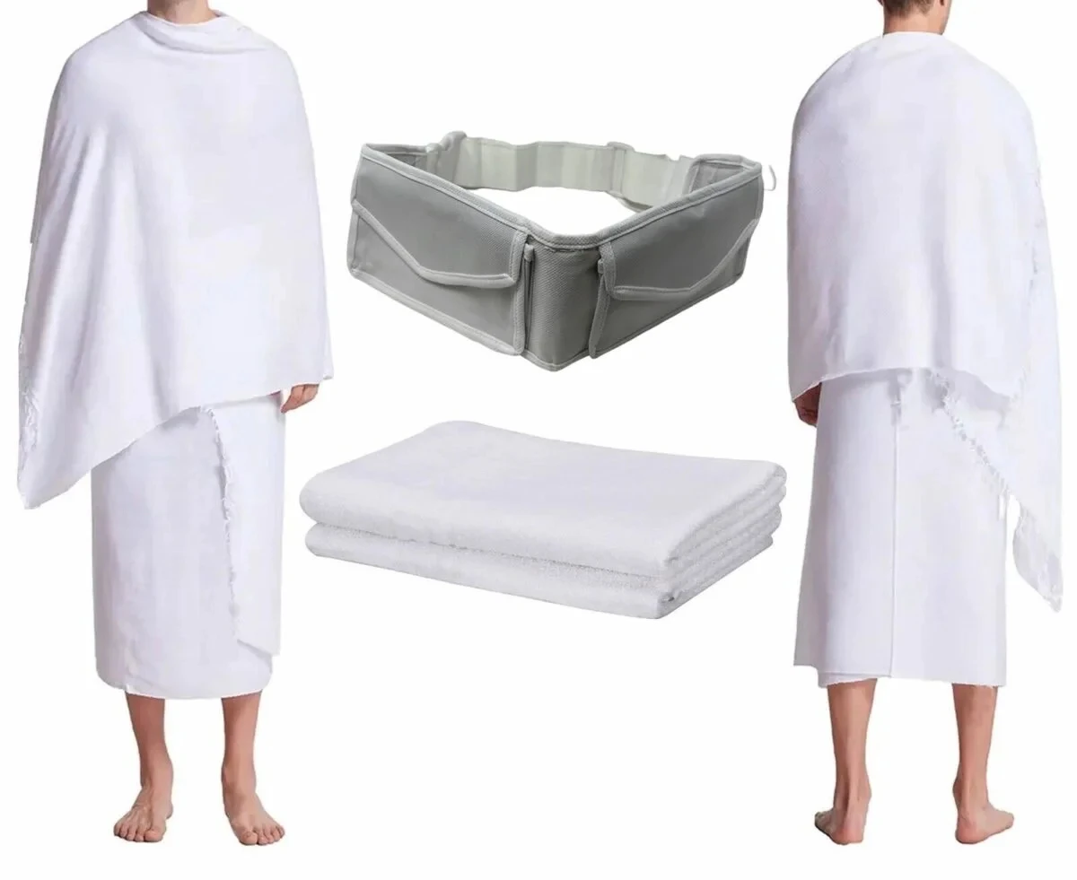 High Quality Ihram Clothing 100 Cotton Hajj Towel Microfiber White Prayer Hajj Towel Set