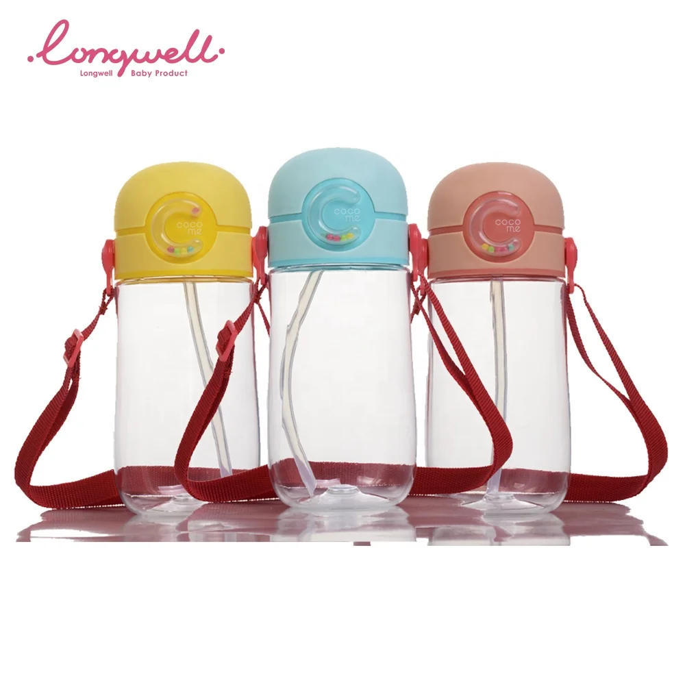 Straw Water Bottle Baby Outdoor Strap Hands Free Silicone Sippy Cups BPA Free Custom Printed Logo OEM Tritan Drinking Bottles