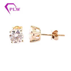 Round 1 carat 6.5mm DEF color moissanite diamond 18k white gold stud earrings