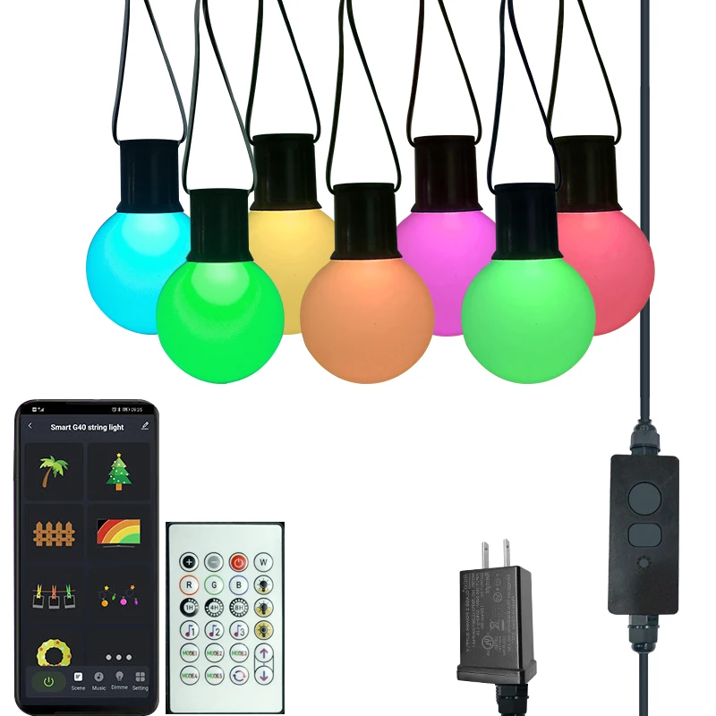 Оптовая продажа с фабрики 16.4ft 32 8 ft RGB подвесные G40 смарт-гирлянды наружные садовые декоративные