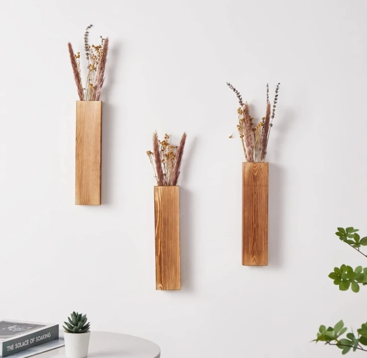 Modern Home Small Wall Planters Living Room Hanging Wooden Pocket Wall Vases for Dried Flowers