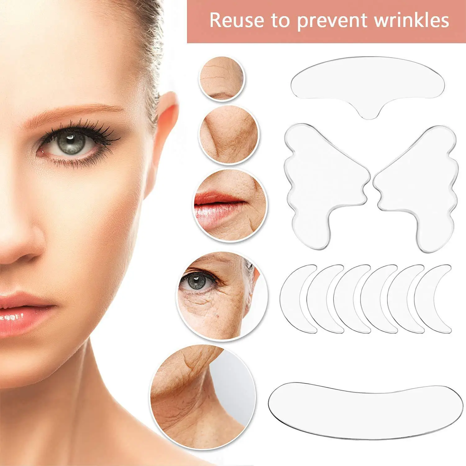 Reusable Silicone Wrinkle Removal Sticker Forehead Neck Eye Sticker Pads Anti Wrinkle Patches Anti Aging Face Lift Tape