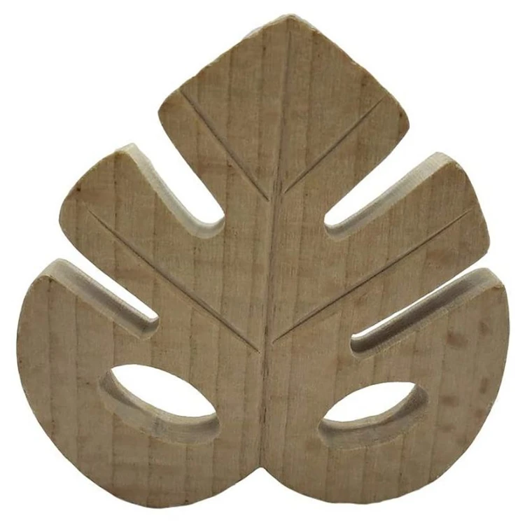 hand made organic baby teething product beech wood leaf shape teething toys