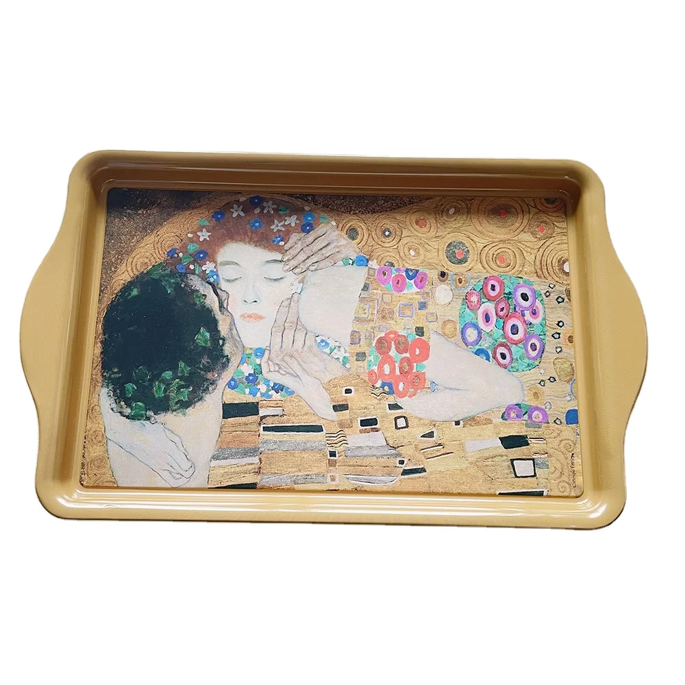 Small Vintage Metal Tin Rolling Tray for Serving Souvenir Klimt Art Plates/Dishes for Home Packaging Presents
