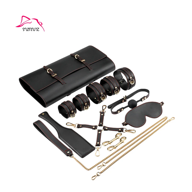 High End Sm Sex Toy Leather Bondage Blindfold Handcuffs Whip Bag bdsm Set for Couples Game Enjoying