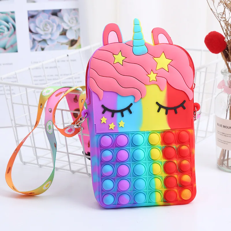 Professional pop girl bag glowing bag unicorn zip silicone fidget unicorn bag pack
