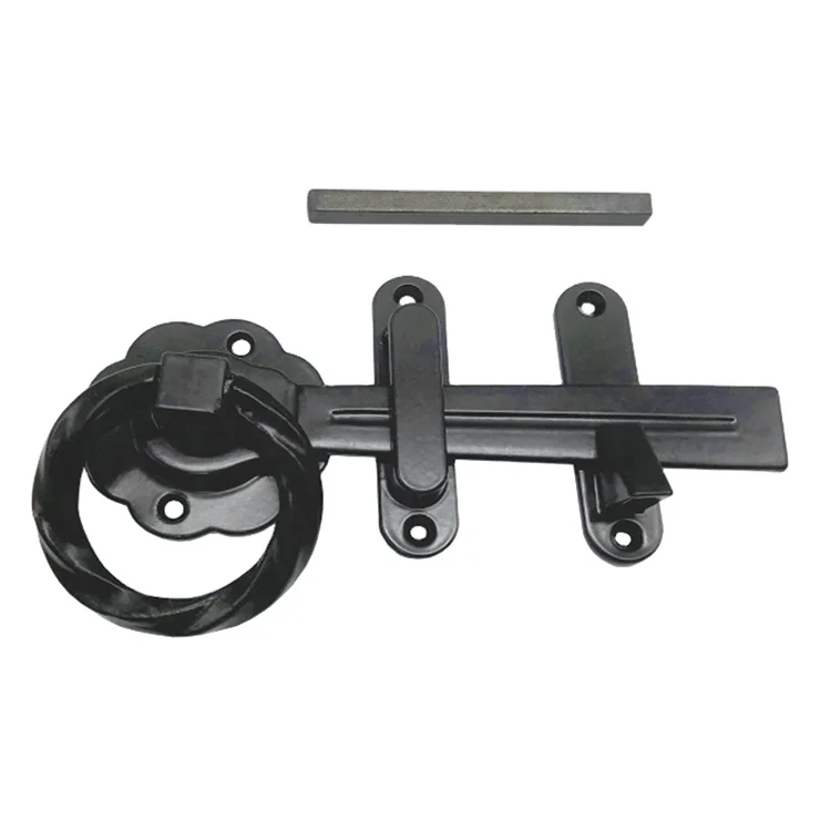 Black Twisted Wood Gate Fence Latch Hardware Metal Lockable Ring Gate With Screws