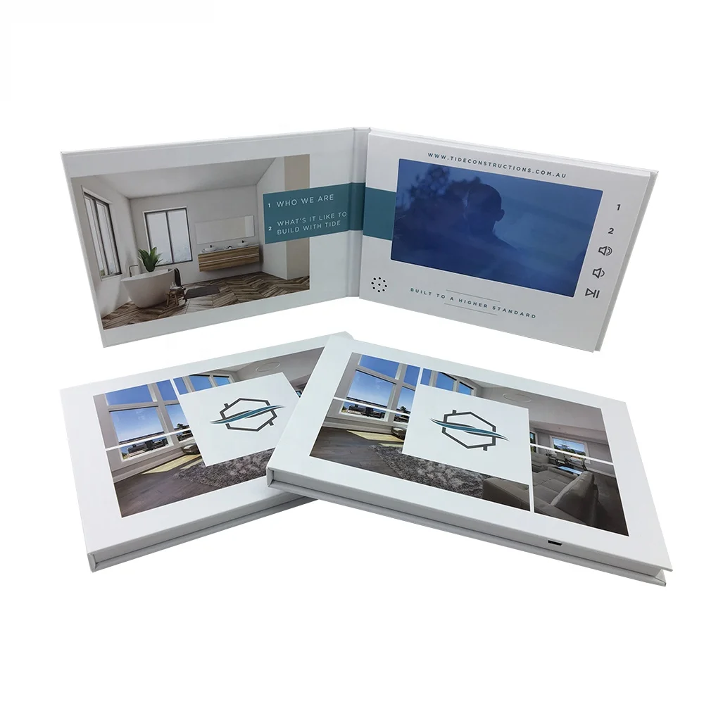COTE Handmade Popular Hardcover 1GB 7 Inch LCD Video Brochure Digital Video Display Video Card