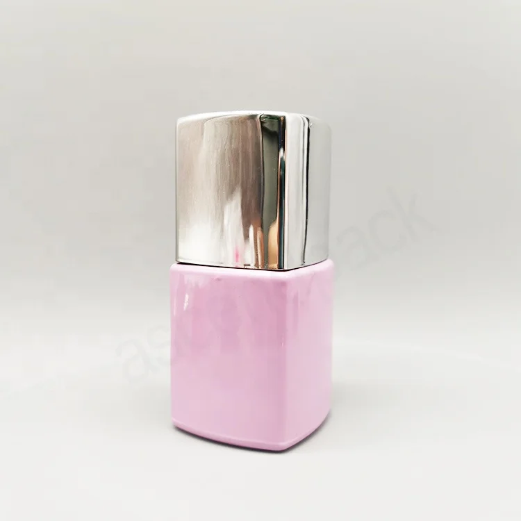 fancy 14ml 15ml 16ml round square empty glass packaging pink nail gel polish bottle with rose gold pointy cap wide brushes