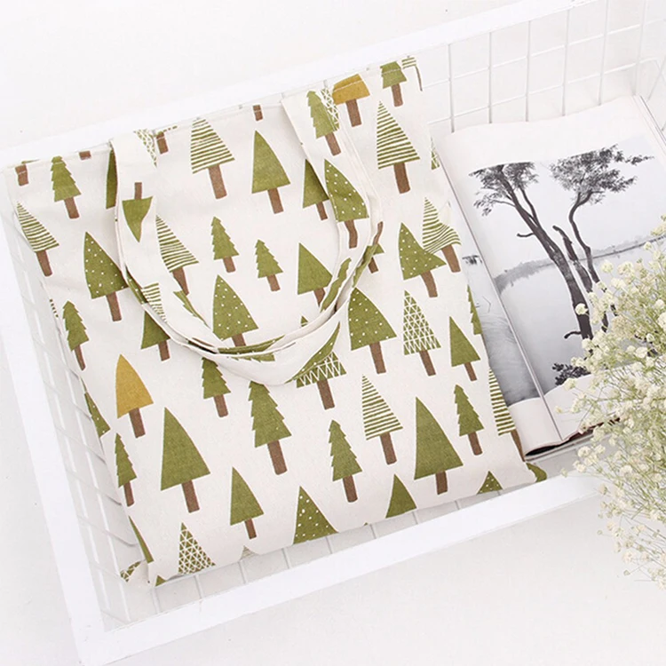 High quality christmas tree cotton fabric canvas shopping tote storage bag Cotton or pp webbing
