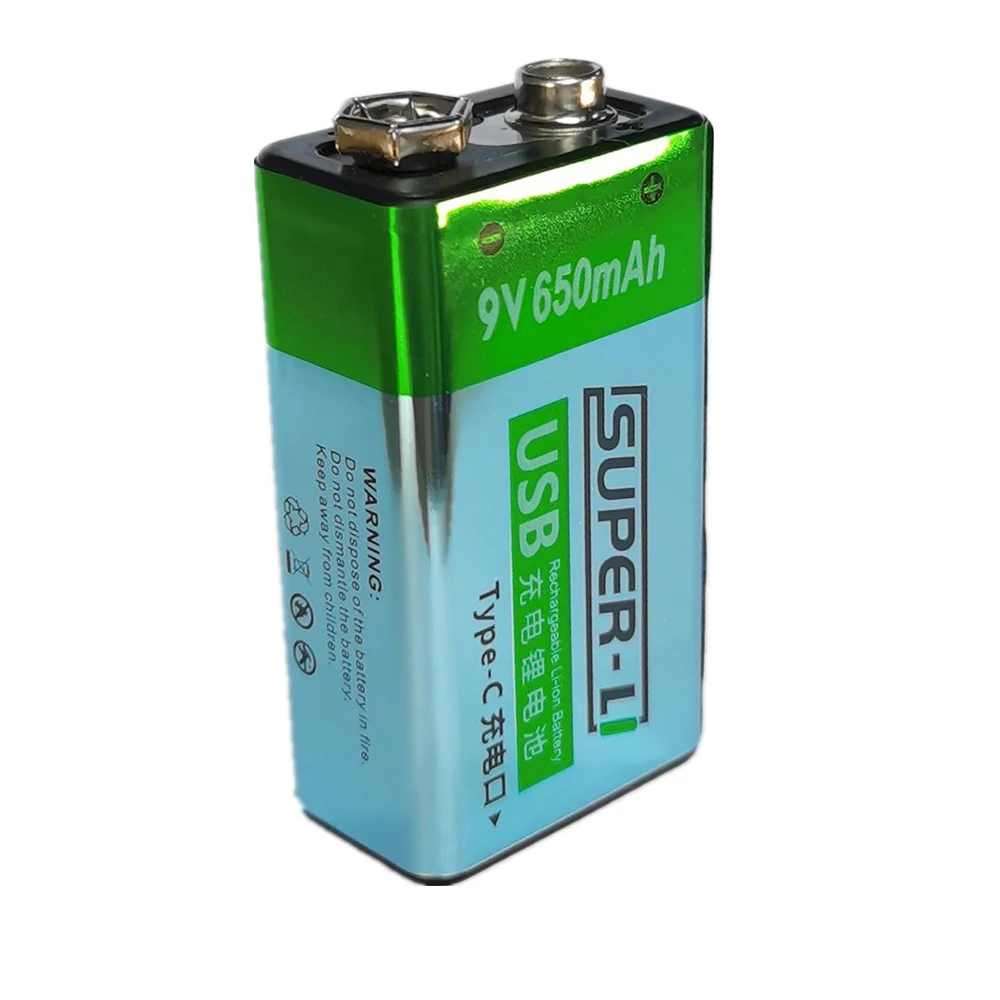new smart chip  9v rechargeable battery usb C useful 9v lithium battery rechargeable 650mah for electronic devices