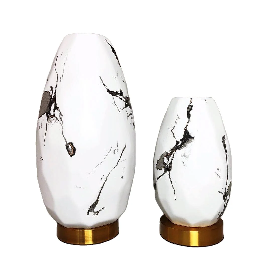 Northern Europe style household decoration luxury home accessories white ceramic handcrafted ornaments nordic vase metal base