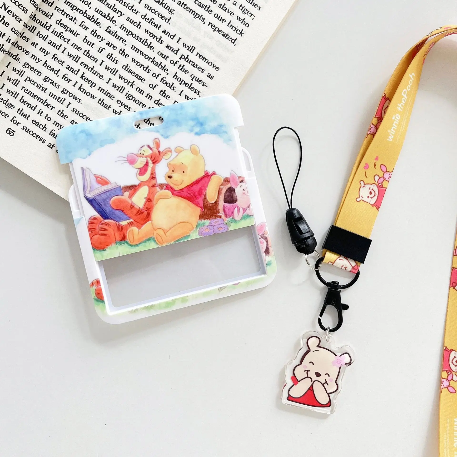 Lovely Cartoon Mickey Minnie Bear Card Holder Lanyards Anti-Lost Plastic Horizontal Student Bus ID Badge Card Case Lanyard
