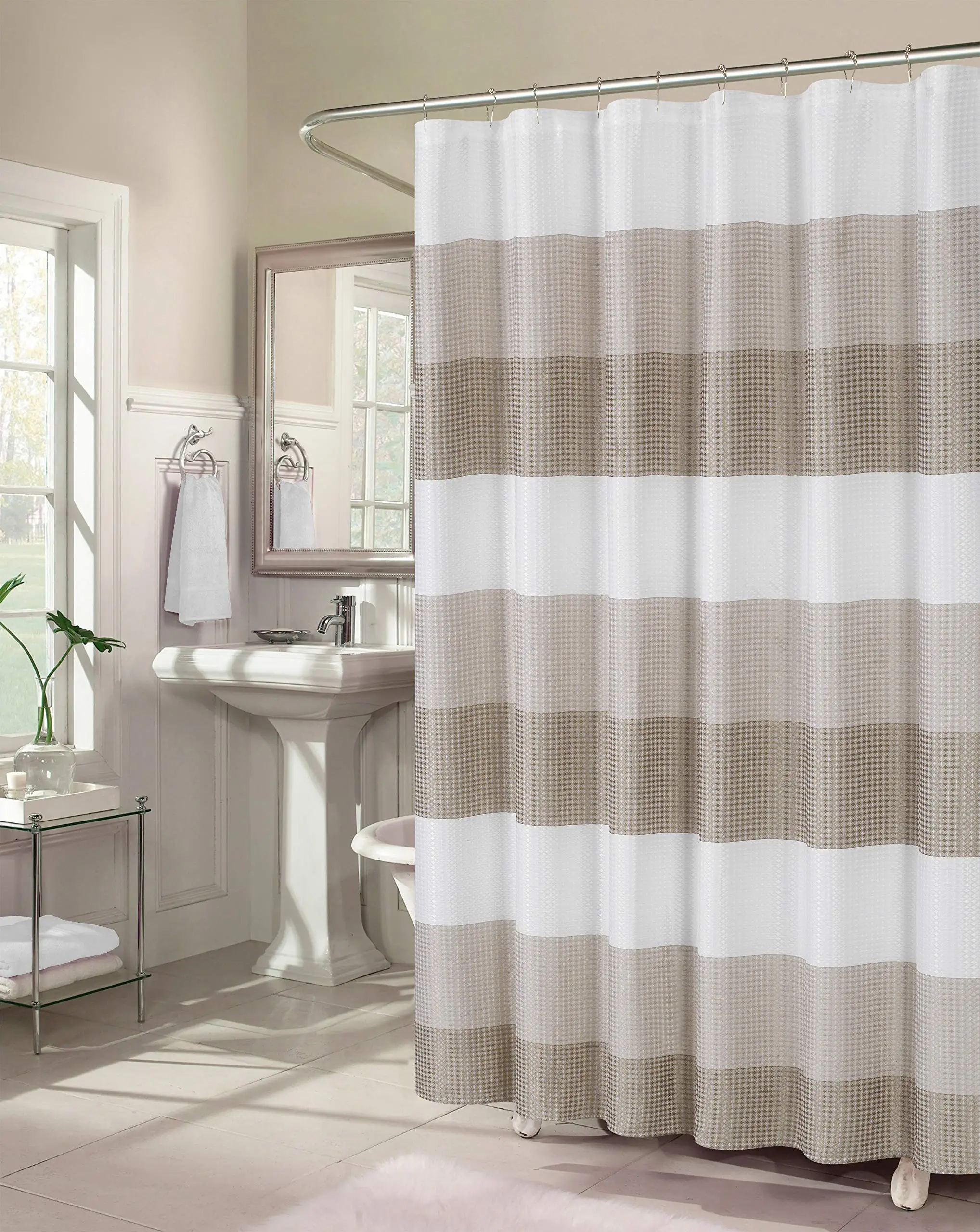 
Amazon Hot Selling Wholesale Waffle Jacquard Waterproof Polyester Mildew Resistant Bath Shower Curtains For Bathroom 