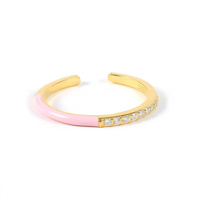Fashionable and minimalist S925 sterling silver 18k gold and silver plated enamel zircon ring