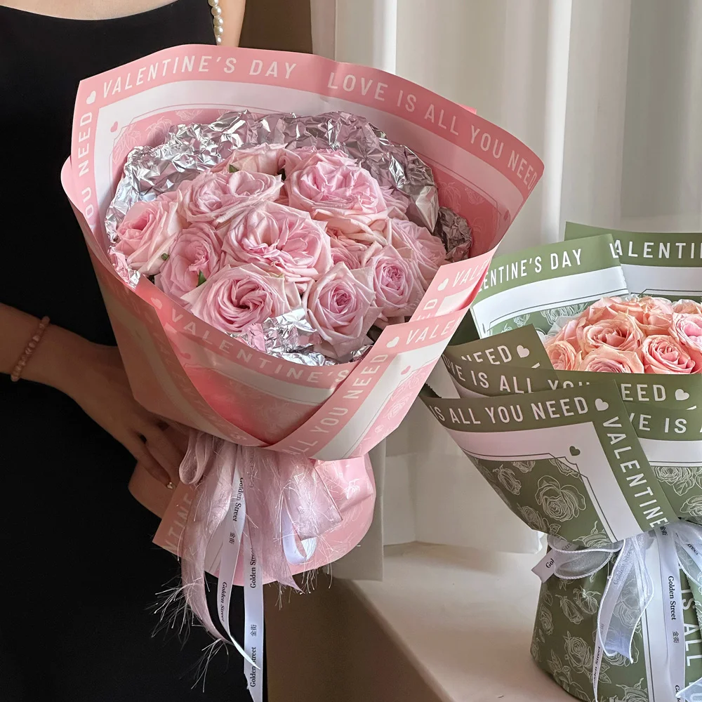 New Design Luxury Double Side Color Wrapping Paper Matte Rose Printed Wrapping Paper For Flower