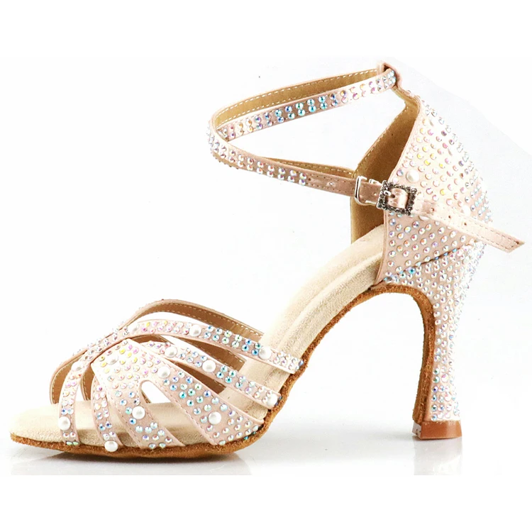 Ballroom dance shoes Silk Shining Crystal Rhinestone Salsa Shoes Ladies latin dance shoes