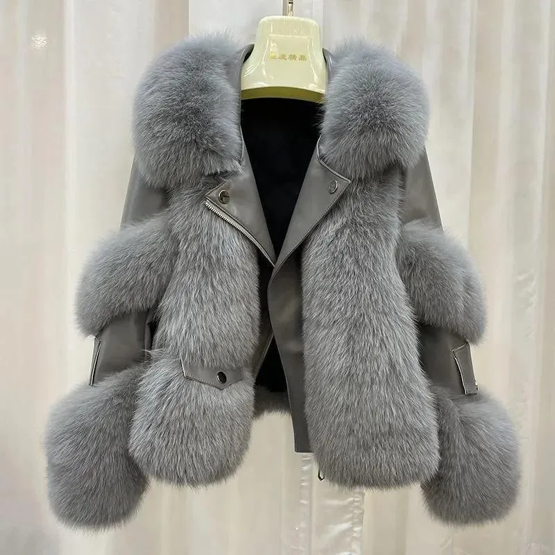 Dropshipping Products 2023 Winter fox Fur Down Jacket Cotton Casual Fur Coat Loose High Quality Outwear Coats for Women